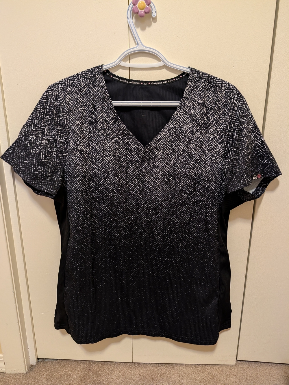 Koi V-Neck Black Glitter Ombre Women's Scrub Top